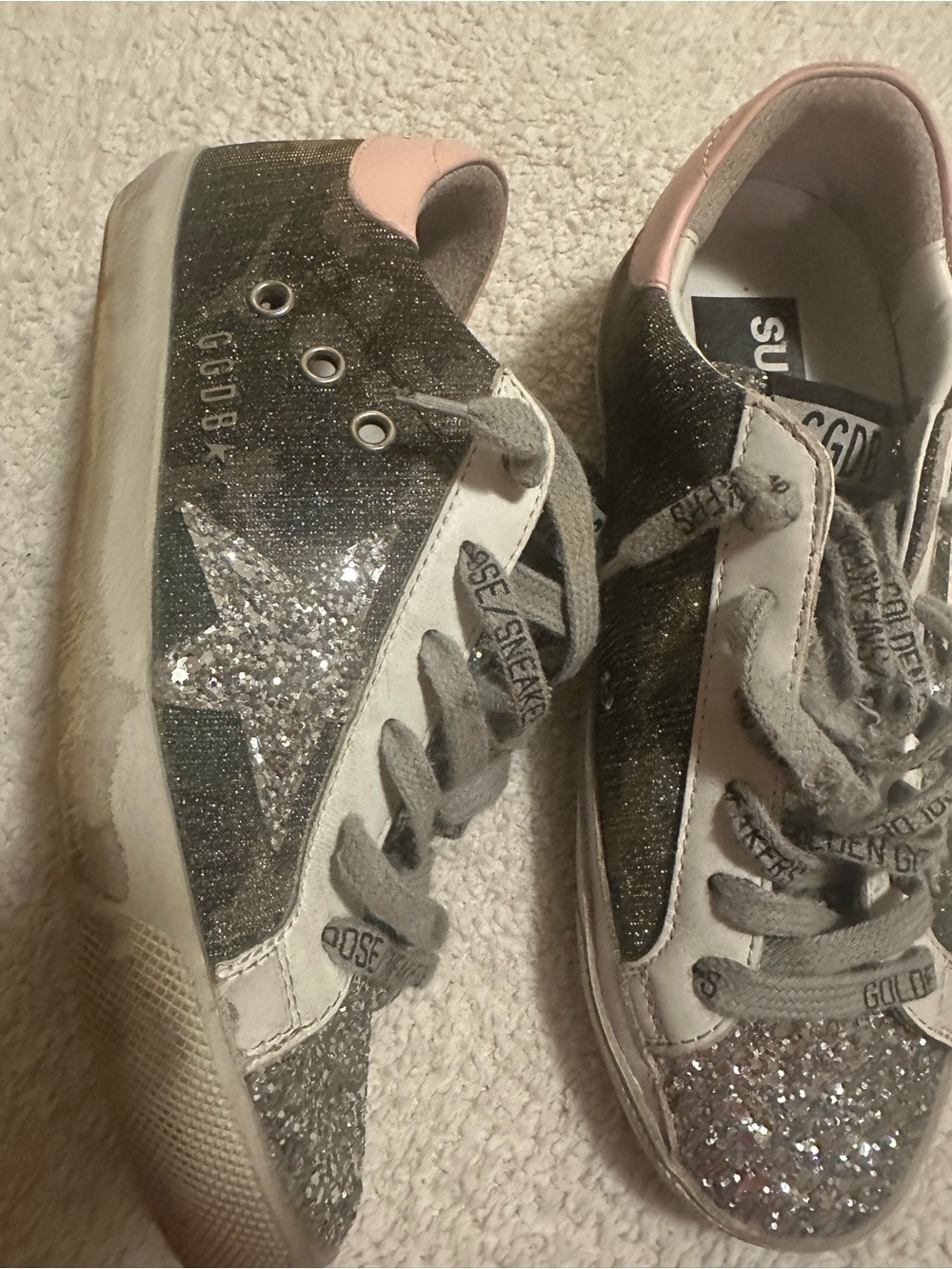 Golden Goose Kids Glitter Star Sneakers - Gray and Pink